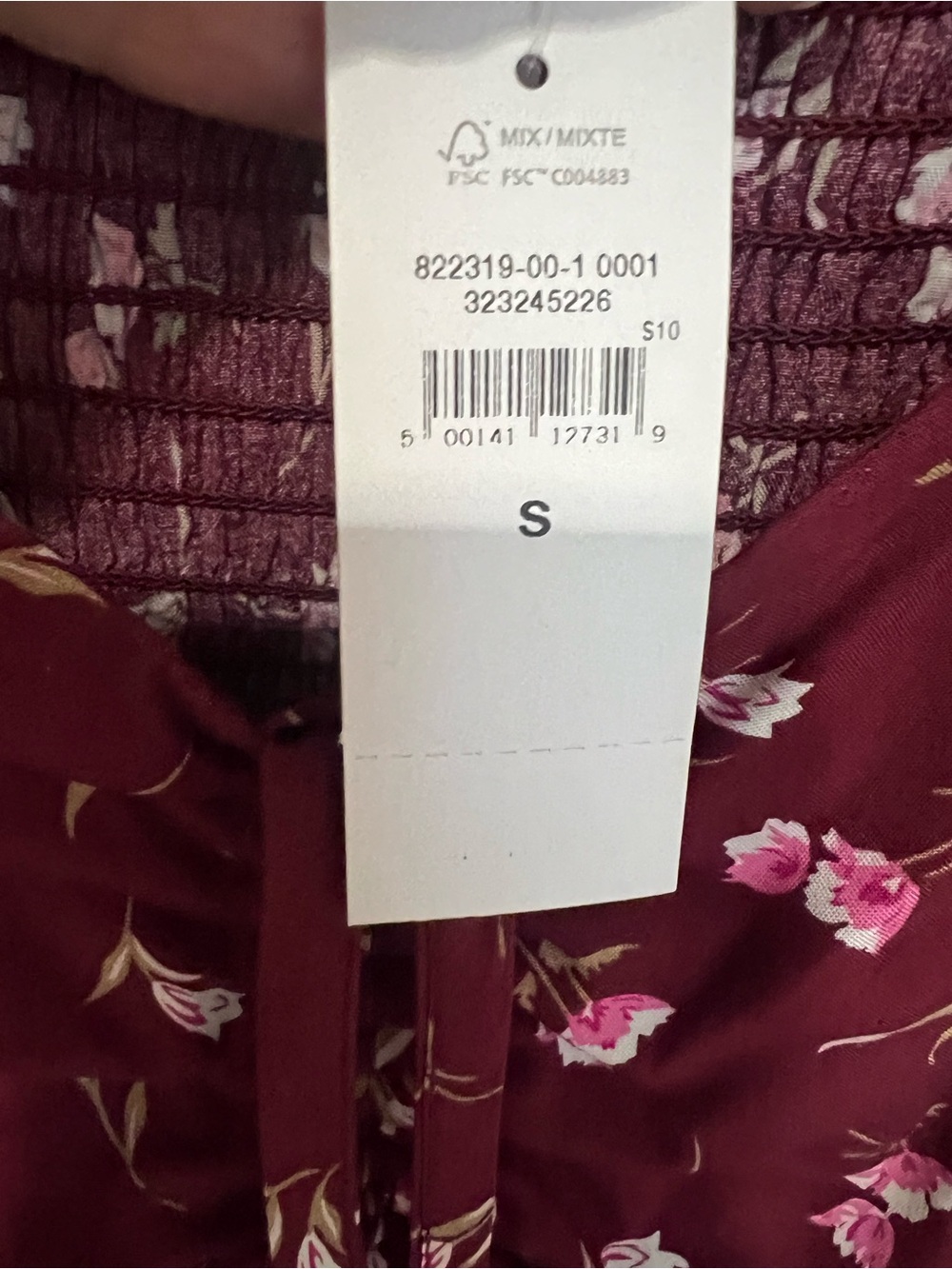 Gap NWT Smocked Floral Mini Dress – Burgundy Long Sleeve Cottagecore - Picture 5 of 8